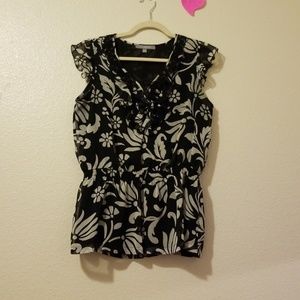 SALE! Chiffon Black and white blouse floral print